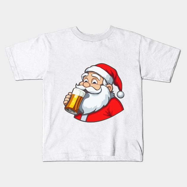 Santa Claus Drinking Beer Kids T-Shirt by IDesign23